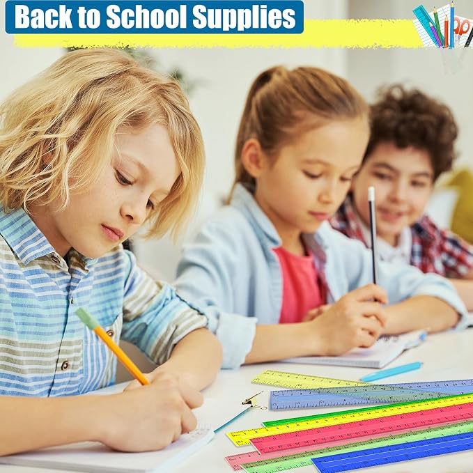 Ruler, 64 Packs 12 Inch Clear Plastic Assorted Color Metric Bulk Rulers - Image 6