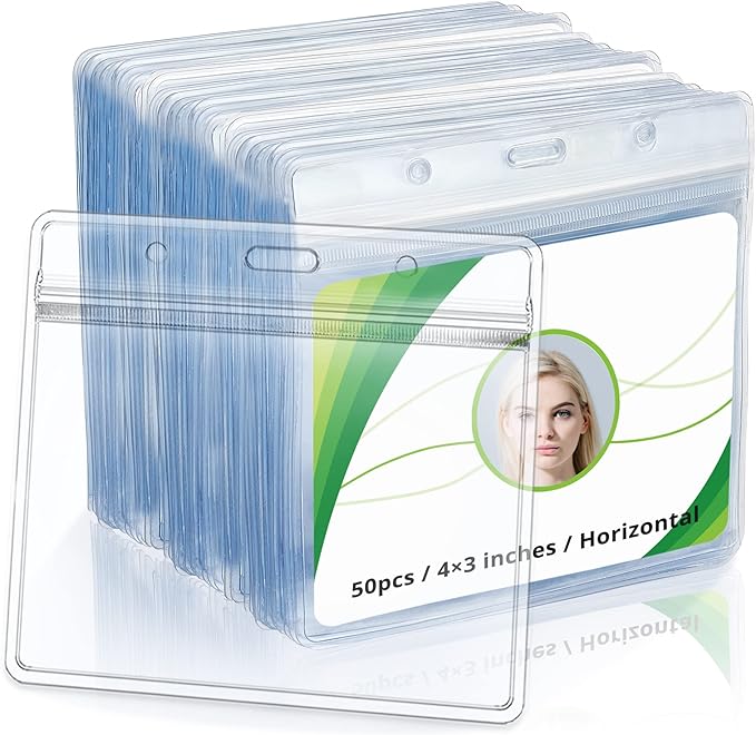 4x3 Inches Horizontal Badge Holder, Badge Sleeve Fits Name Tag by RIDEIWAKE