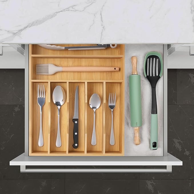 oridom Kitchen Bamboo Silverware Organizer, Kitchen Drawer Organizer - Image 8