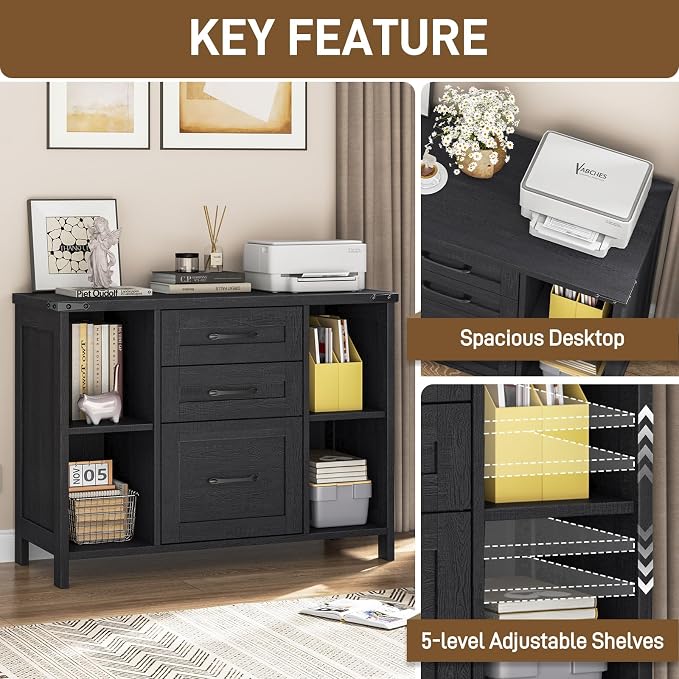 Vabches File Cabinet with 3 Drawers, Farmhouse Lateral File Cabinet Fits Files - Image 6