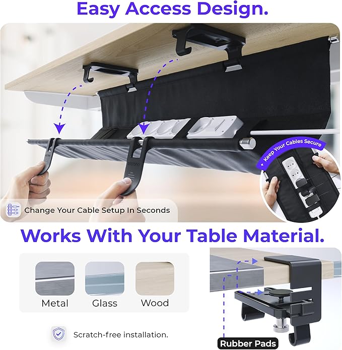 Ascrono Original No Drill Under Desk Cable Management Tray 53.9" - Image 3