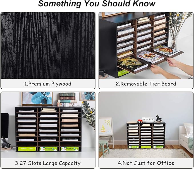 TQVAI Wood Literature Organizer, 27 Slots Hold 13500 Sheets A4 Papers, Wooden - Image 5