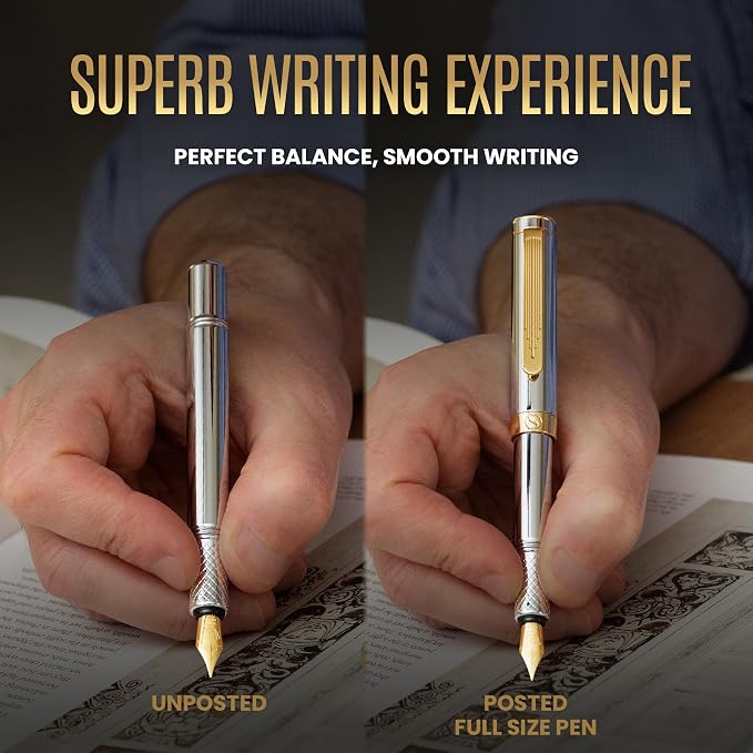Scriveiner Silver Chrome Fountain Pen, Award Winning, Heavy Pocket Stunning - Image 6