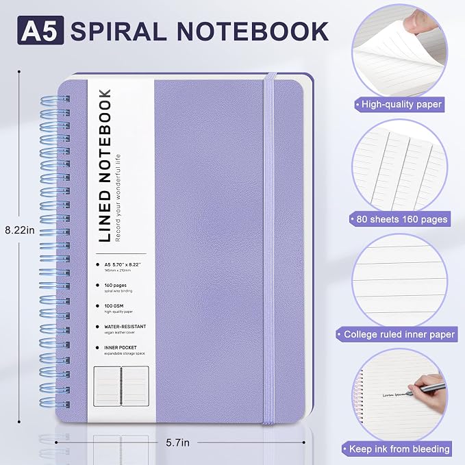ABERLLS Purple Lined Spiral Journal Notebook - Image 2