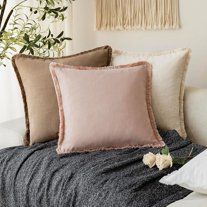 Foindtower Set of 2 Decorative Linen Fringe Lumbar Throw Pillow Covers Boho - Image 5