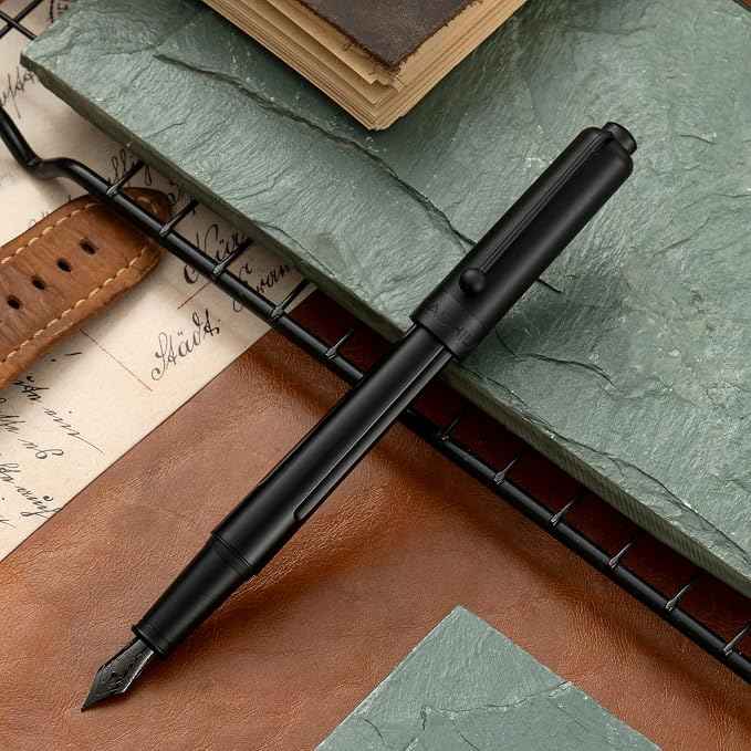 HUASHILAI Luxury Matte Black Forest Fountain Pen Set, Titanium Black Extra Fine