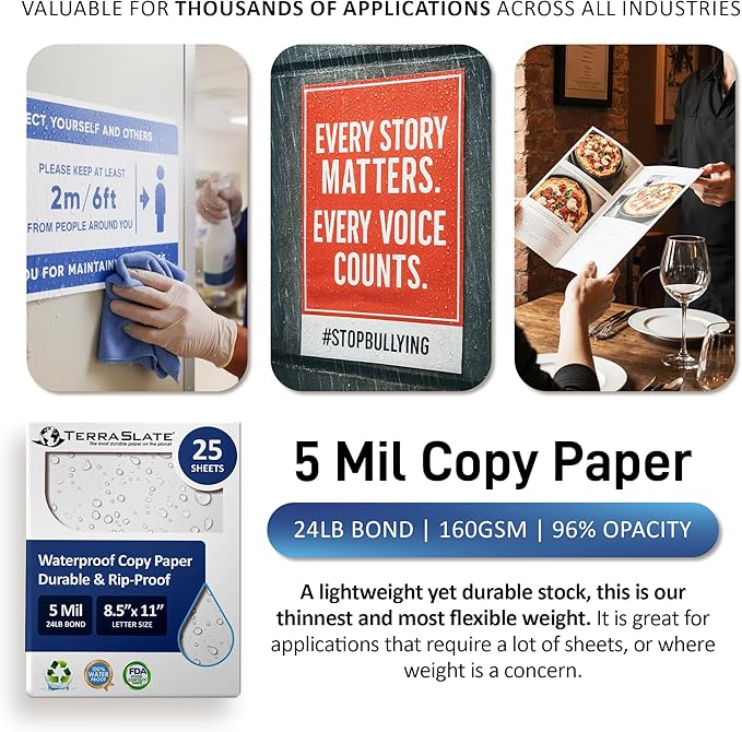 TerraSlate Premium Waterproof Paper, 5 MIL 8.5” x 11”, Laser Printer & Copy - Image 6