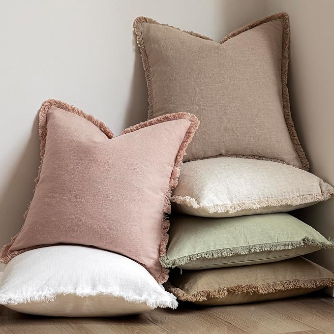 Foindtower Set of 2 Decorative Linen Fringe Lumbar Throw Pillow Covers Boho - Image 6