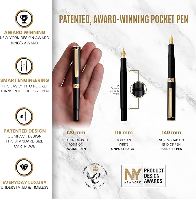 Scriveiner Luxury EDC Fountain Pen, Stunning Black Pocket Pen - Image 4