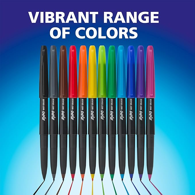 EXPO Visa Vis Wet Erase Markers Fine Point Black 12-Pack Ideal - Image 8