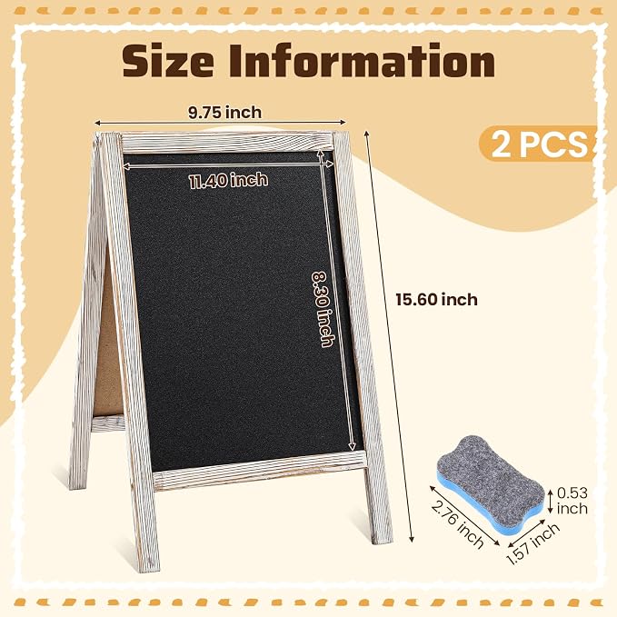Henoyso 2 Pcs 16" x 10" Small Chalkboard Easel Tabletop Chalkboard Signs Menu - Image 2