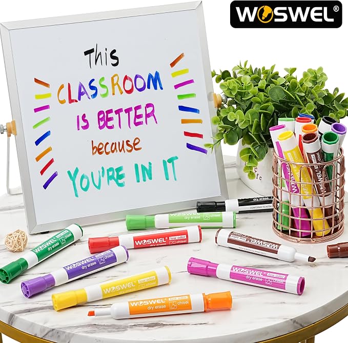 WOSWEL Dry Erase Markers, Chisel Tip Whiteboard Markers, Low Odor Thick Dry - Image 6