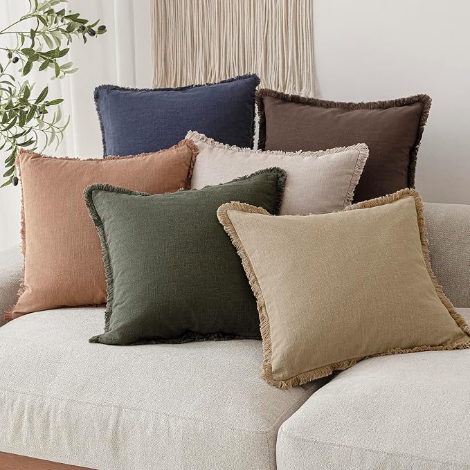 Foindtower Set of 2 Decorative Cozy Farmhouse Cushion Cover Linen Fringe Throw - Image 7