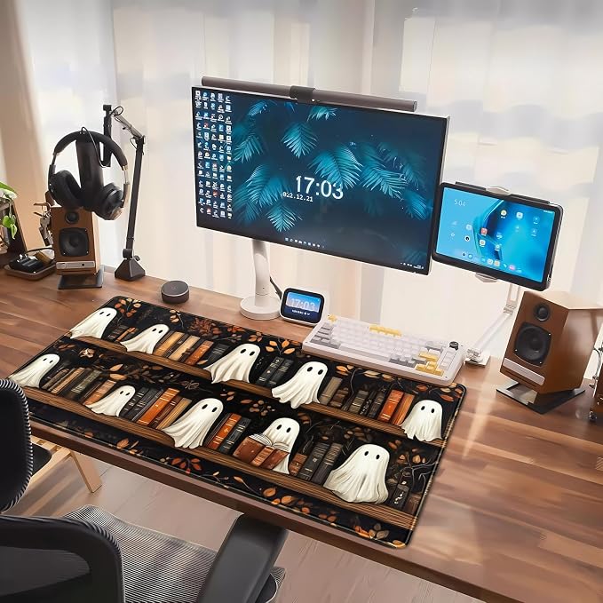 Cute Ghost Desk Mat Bookish Desk Pad XXL Mouse Keyboard Pad, Dark Academia Desk - Image 7