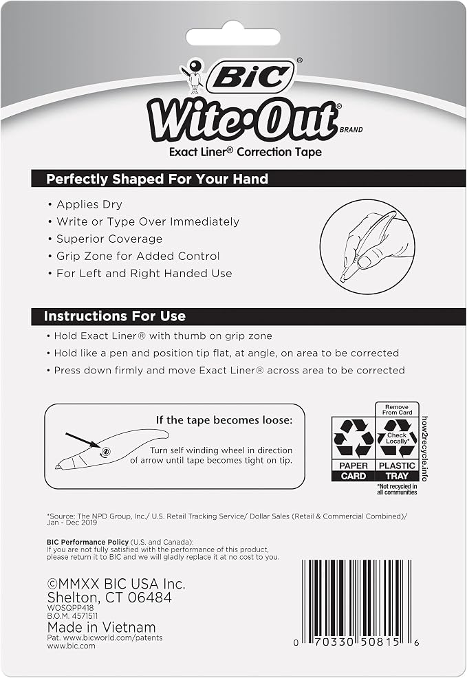 BIC Wite-Out Brand Exact Liner Correction Tape, 19.8 Feet, 4-Count Pack of - Image 2
