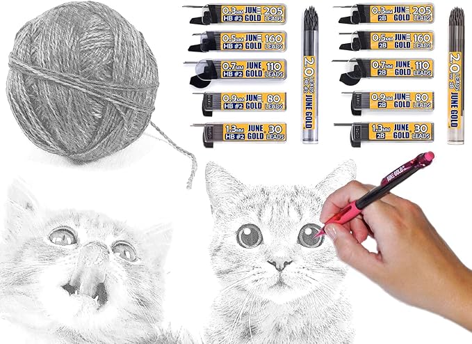 June Gold 320 Pieces, 0.9 mm 4B Lead Refills, 80 Pieces Per Dispenser, Bold - Image 3