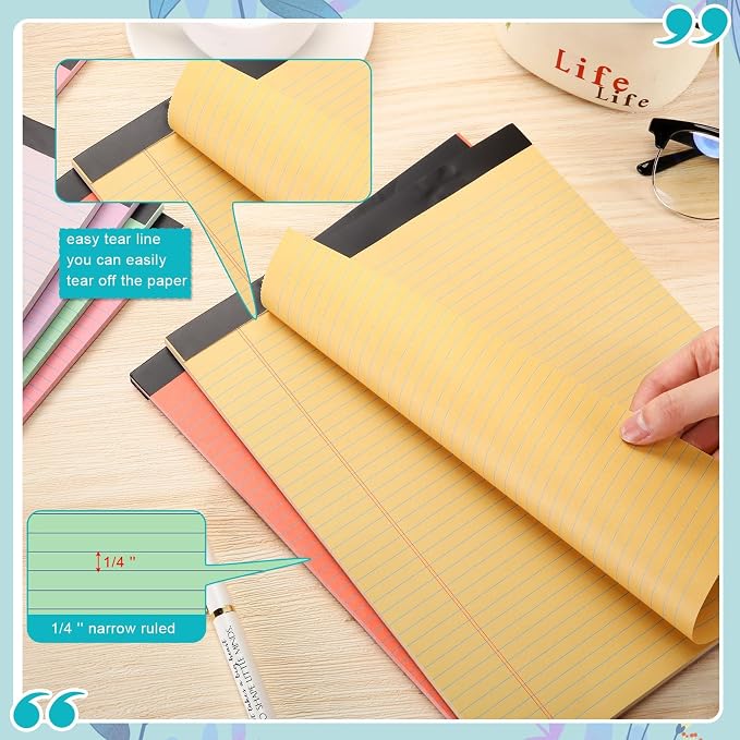 Fuutreo 8 Pcs 8.5'' x 11'' Colored Legal Pad Writing Pads Narrow Ruled 50 - Image 3