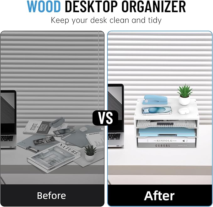 SHARKWOODS Wood Desk Organizer, 3 Tier Paper Tray Organizer - Image 6