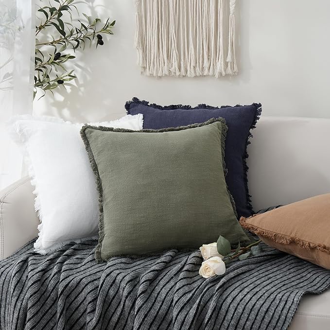 Foindtower Set of 2 Decorative Linen Fringe Throw Pillow Covers Cozy Boho - Image 5