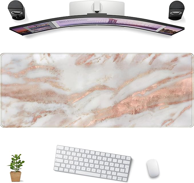 Cute Desk Mat Rose Gold Marble Mouse Pad Gaming XL Large Extended Desk Matt by DCJJM