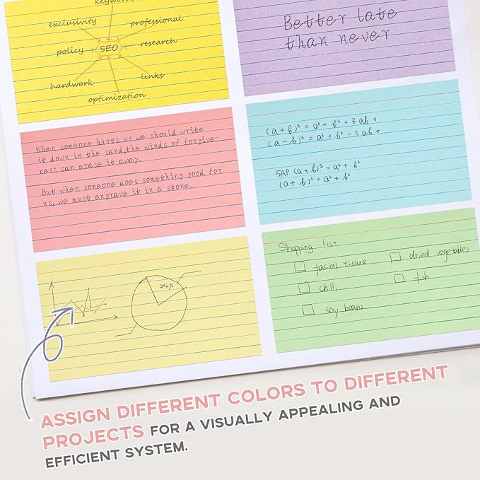 300Pcs Colored Index Cards 5x8, Goefun Lined Flashcards, 6 Color Notecards - Image 7