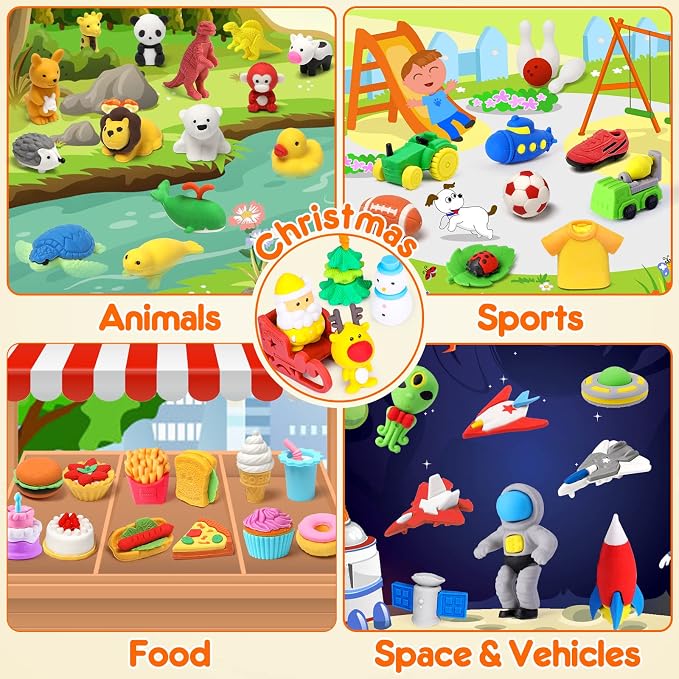 Palmatte 140PCS Mini Animal Erasers Bulk Kids Prizes Treasure Box Toys - Image 7