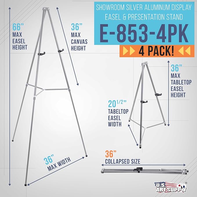 U.S. Art Supply 66" High Gallery Silver Aluminum Display Easel and Presentation - Image 2