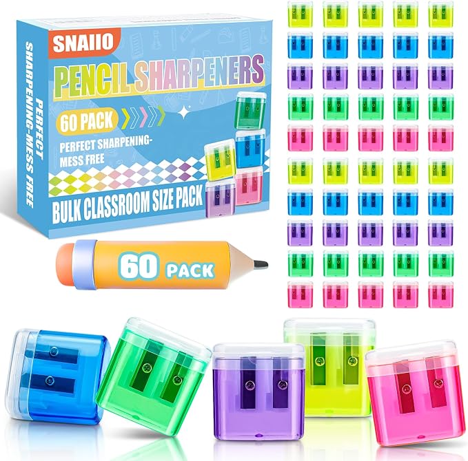 60 Pack Pencil Sharpeners Bulk by Snaiio