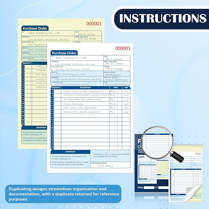 200 Sets Purchase Order Book 5-9/16 x 8-7/16 Inches 2 Part Carbonless Copy - Image 6