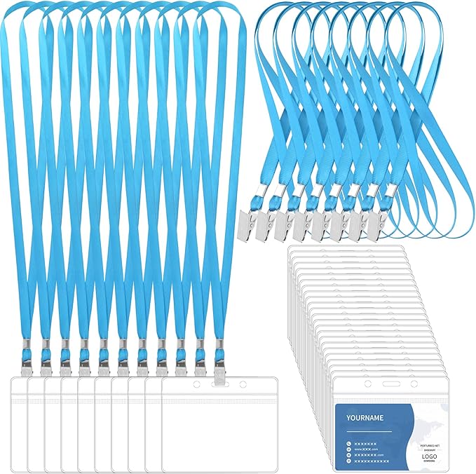 100 Pcs Lanyards for ID Badges and 100 Pcs Clear Name Tag Holders Reusable by Lecpeting