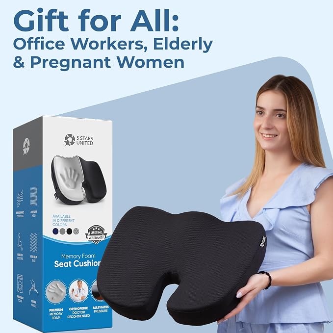 5 STARS UNITED Seat Cushion for Tailbone Pain Relief – Memory Foam Cushion for - Image 8