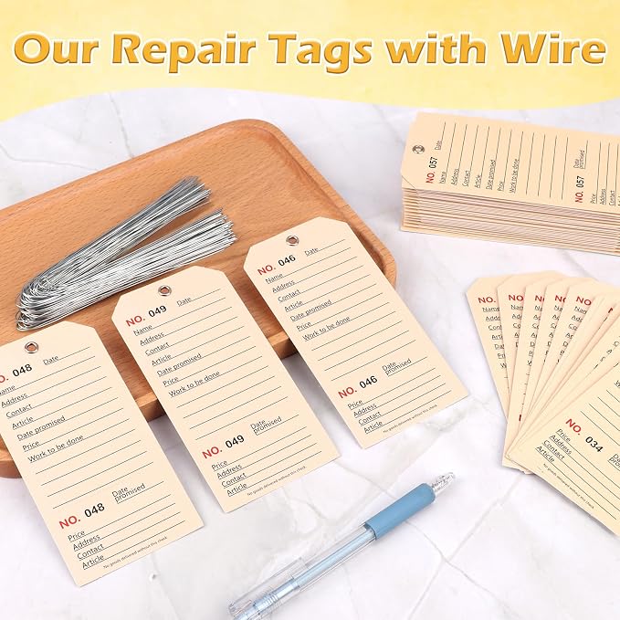 200 Pack Red Repair Tags with Wire Rope Service Repair Tags Numbered with Wire - Image 5