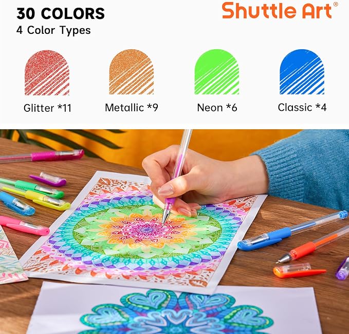 Shuttle Art Gel Pens, 60 Pack Gel Pen Set 30 Colored Gel Pen - Image 2