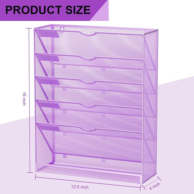 GDINDINFAN Hanging Wall File Organizer 6 Tier Wall Mounted Mail Paper Folder - Image 3