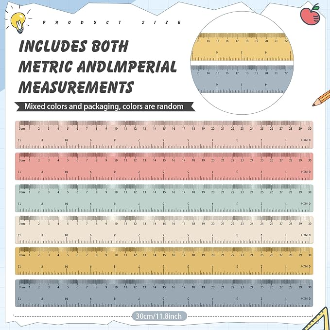 ForraFun 120 Pcs 12 Inch Plastic Ruler Bulk Colorful Transparent Ruler - Image 2
