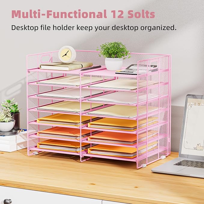 Marbrasse Desktop Literature Organizer, 12 Compartments Mesh Paper Organizer - Image 2