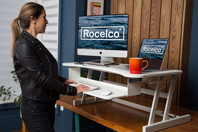 Rocelco 37.5" Deluxe Height Adjustable Standing Desk Converter - Image 6