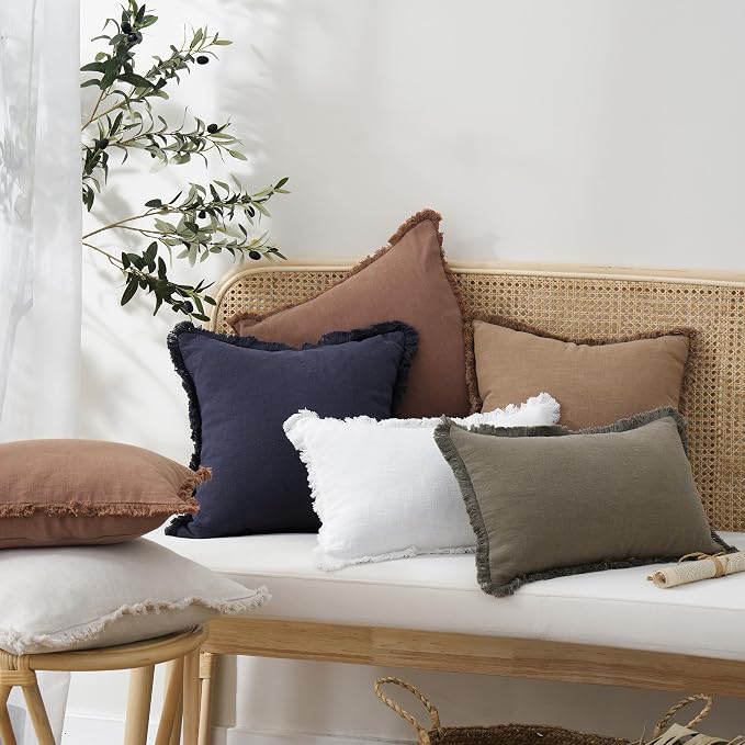 Foindtower Set of 2 Decorative Linen Fringe Throw Pillow Covers Cozy Boho - Image 5