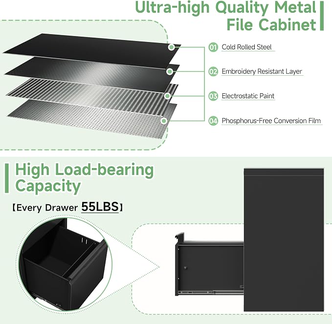 2-Drawer File Cabinet with Lock, Metal Vertical Filing Cabinets - Image 7
