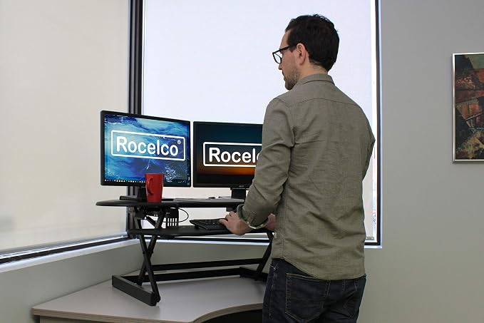 Rocelco 46" Height Adjustable Corner Standing Desk Converter - Image 6