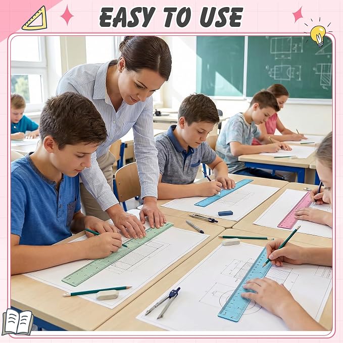 ForraFun 120 Pcs 12 Inch Plastic Ruler Bulk Colorful Transparent Ruler - Image 6