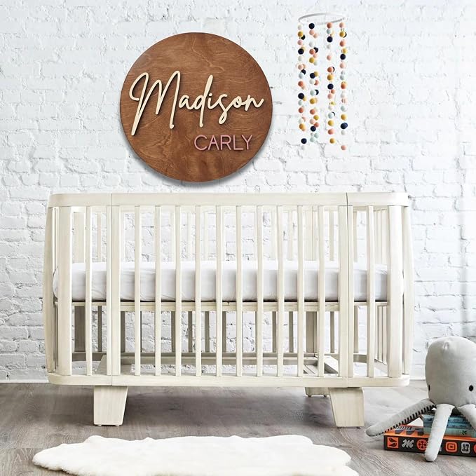 Custom Round Nusery Name Sign, Personalized 3D Baby Name Announcement Sign - Image 2