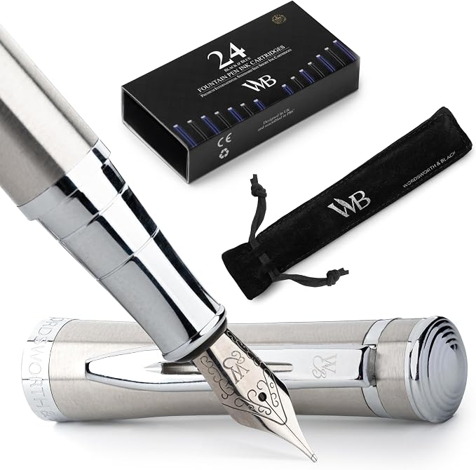 Wordsworth & Black Fountain Pen Set, Medium Nib, Includes 24 Pack Ink Cartridges by WordsworthBlack