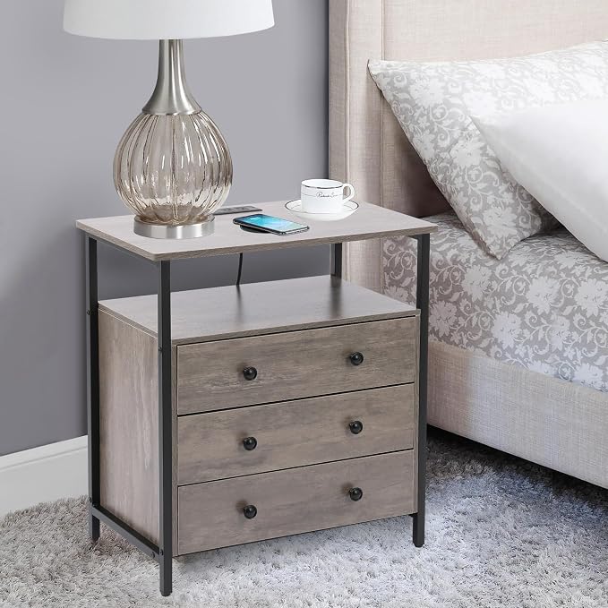 Edbuosy 3 Wooden Drawers Nightstand, 27 Inch Wide Night Stand Set 2 - Image 2