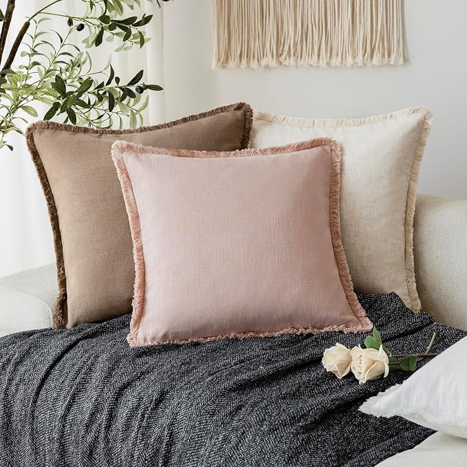 Foindtower Set of 2 Decorative Linen Fringe Throw Pillow Covers Cozy Boho - Image 5