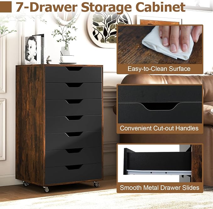 Giantex 7-Drawer Storage Cabinet, Mobile File Organizer - Image 5
