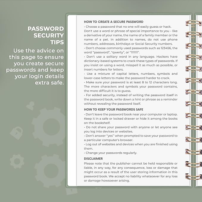 Clever Fox Password Book Spiral – Internet Address & Password Organizer - Image 5