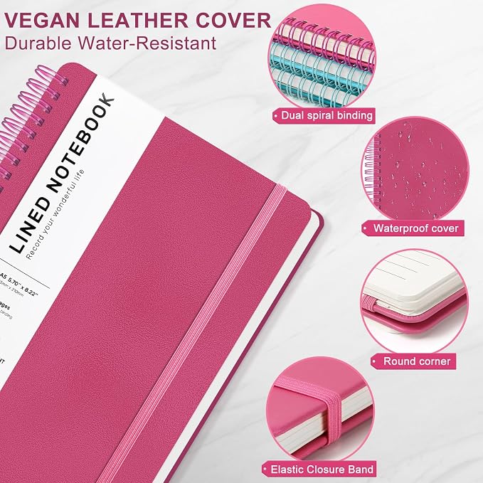 ABERLLS Deeppink Lined Spiral Journal Notebook, 160 Pages, 85.7in A5, - Image 4