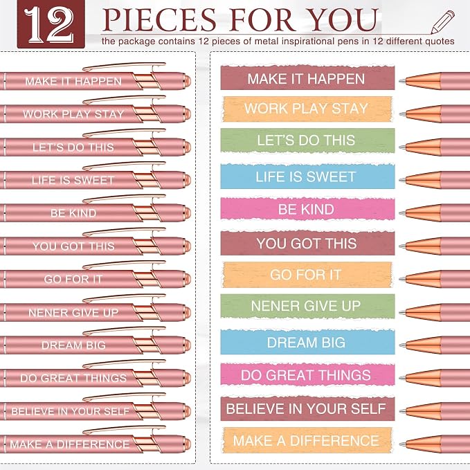 Zonon 12 Pcs Inspirational Pens Bulk Funny Ballpoint Pen - Image 3