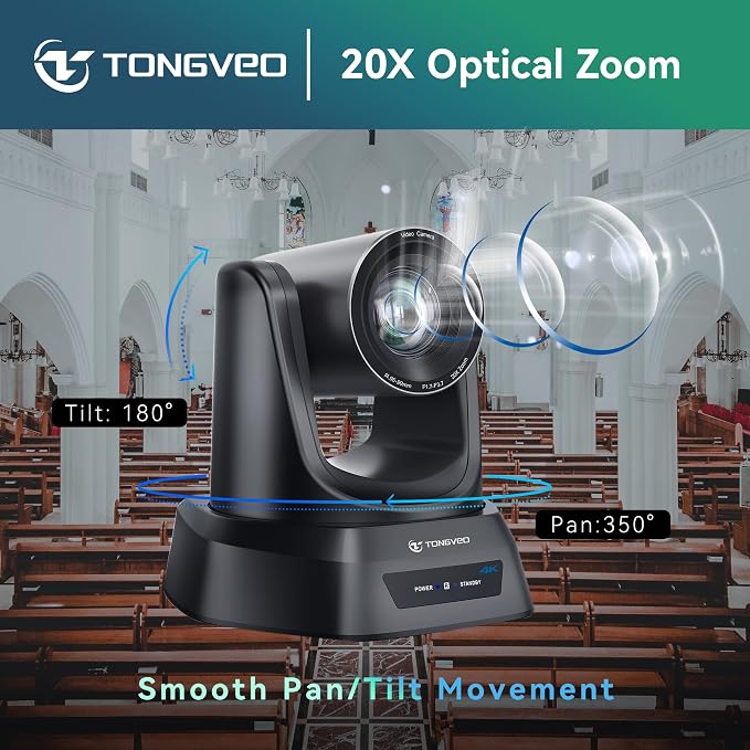 TONGVEO 4K AI PTZ Camera with Auto Tracking and 20X Optical Zoom, Conference - Image 8